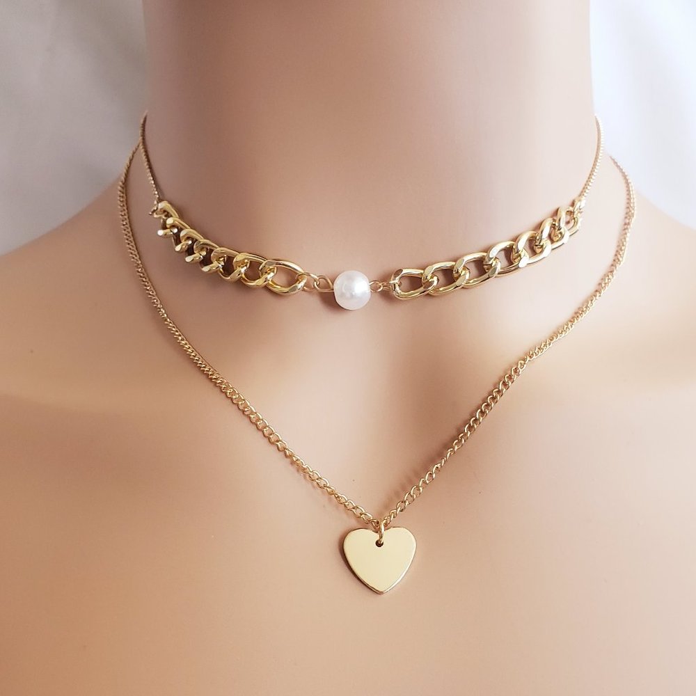 Pearl heart Gold Necklace